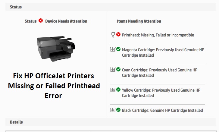 HP OfficeJet Printers Missing or Failed Printhead